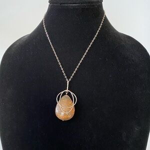 Necklace 925 Sterling Silver Brown Semi Precious Stone Artisan Vintage Bronzite?